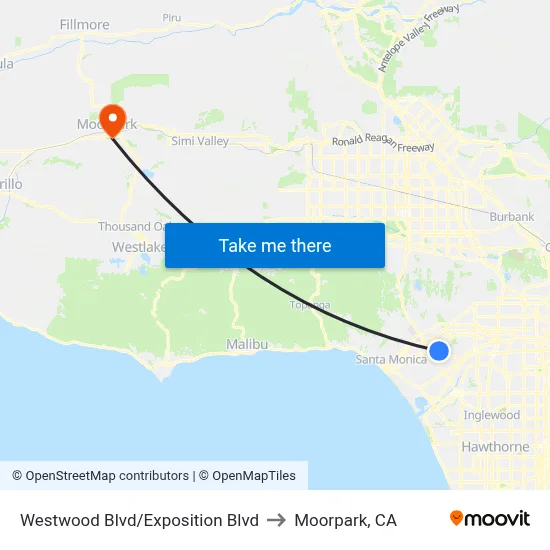 Westwood Blvd/Exposition Blvd to Moorpark, CA map