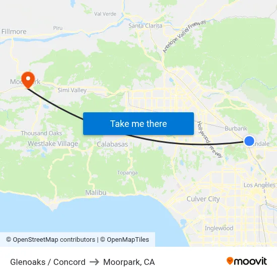 Glenoaks / Concord to Moorpark, CA map