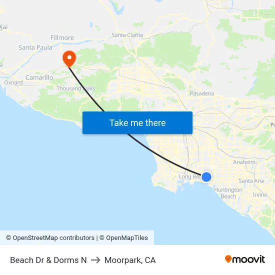 Beach Dr & Dorms N to Moorpark, CA map