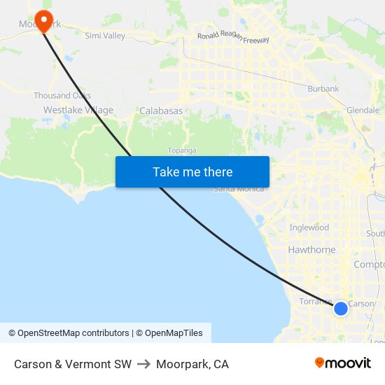 Carson & Vermont SW to Moorpark, CA map