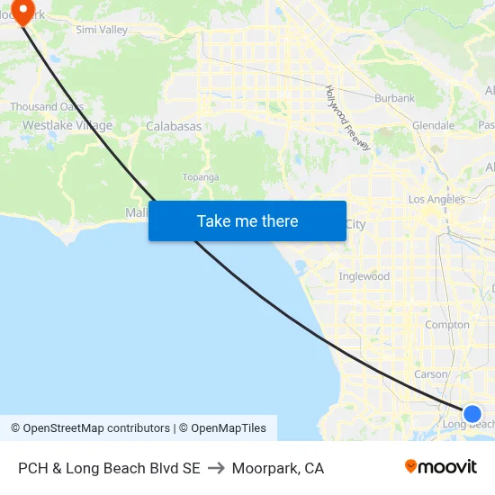 PCH & Long Beach Blvd SE to Moorpark, CA map