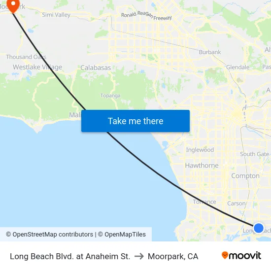 Long Beach Blvd. at Anaheim St. to Moorpark, CA map