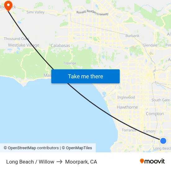 Long Beach / Willow to Moorpark, CA map