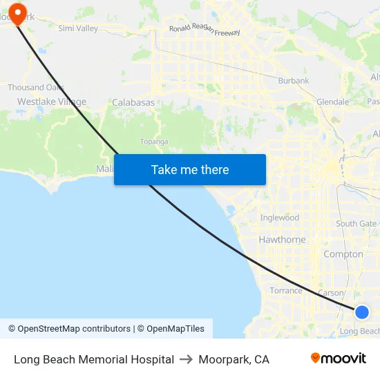 Long Beach Memorial Hospital to Moorpark, CA map