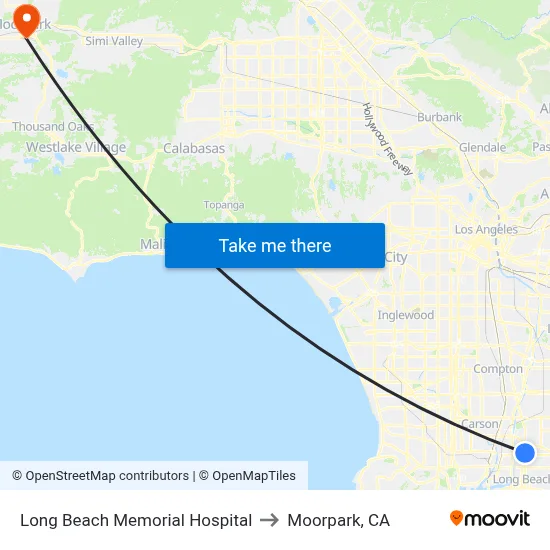 Long Beach Memorial Hospital to Moorpark, CA map