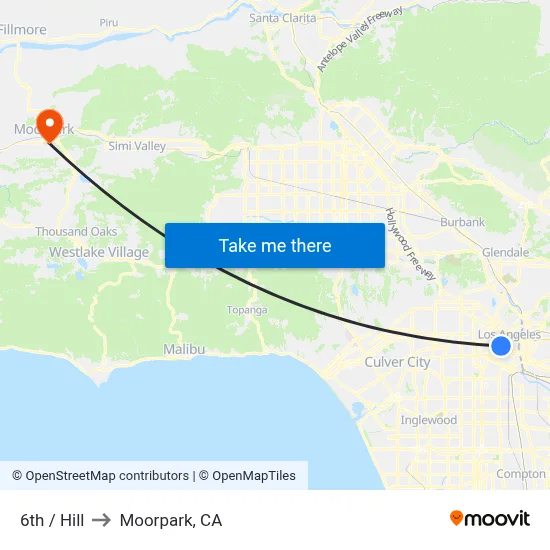 6th / Hill to Moorpark, CA map