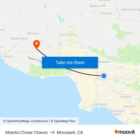 Atlantic/Cesar Chavez to Moorpark, CA map