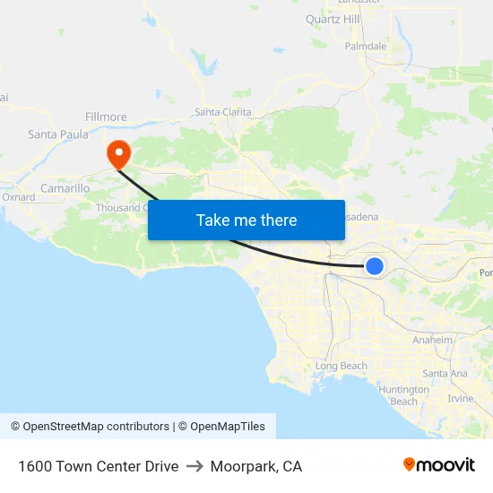 1600 Town Center Drive to Moorpark, CA map