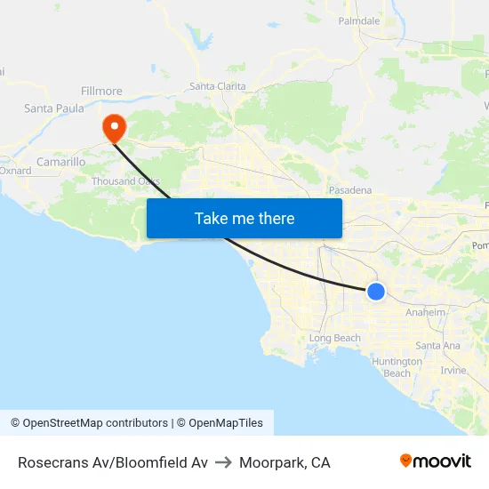 Rosecrans Av/Bloomfield Av to Moorpark, CA map