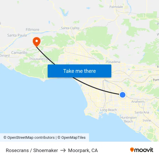 Rosecrans / Shoemaker to Moorpark, CA map