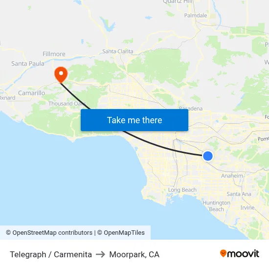 Telegraph / Carmenita to Moorpark, CA map