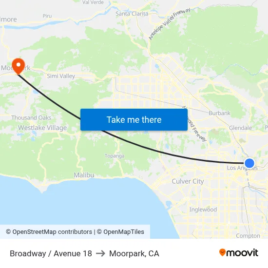 Broadway / Avenue 18 to Moorpark, CA map