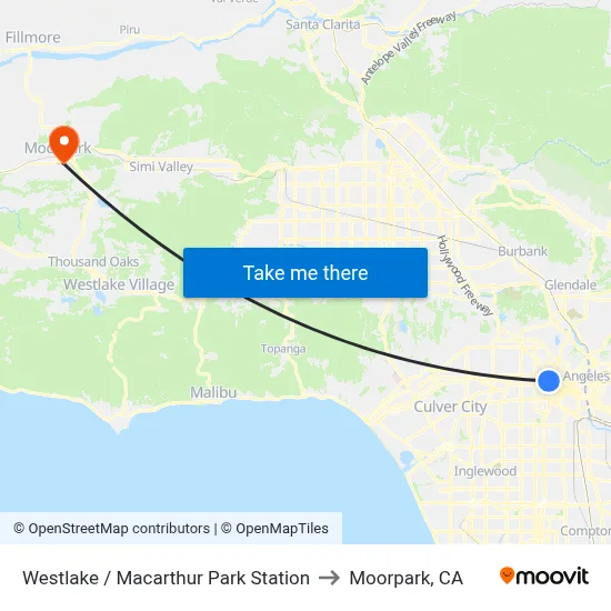 Westlake / Macarthur Park Station to Moorpark, CA map