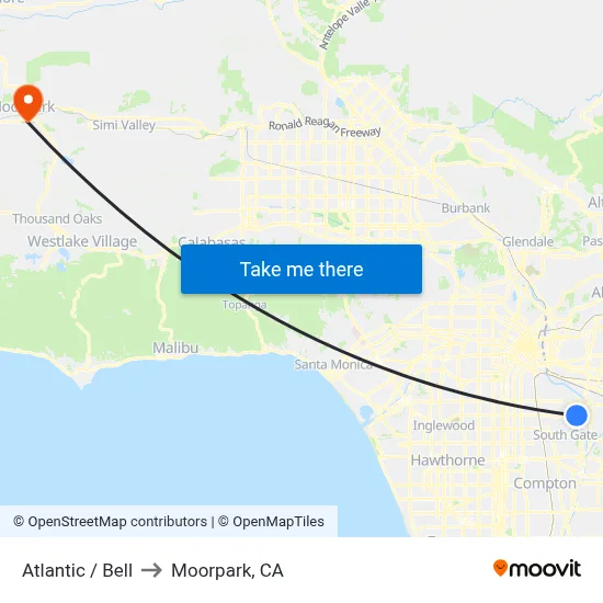 Atlantic / Bell to Moorpark, CA map