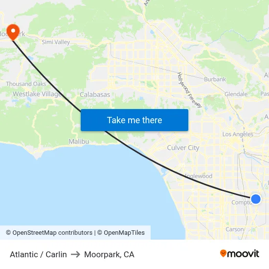 Atlantic / Carlin to Moorpark, CA map