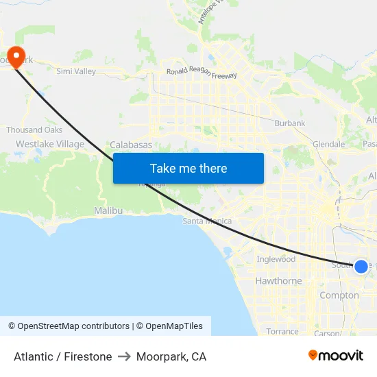 Atlantic / Firestone to Moorpark, CA map