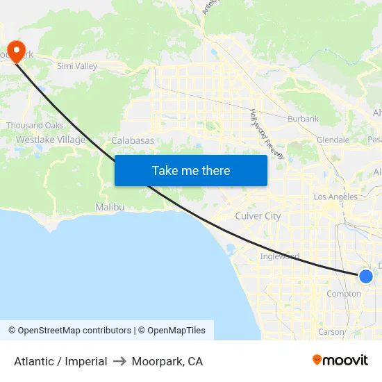 Atlantic / Imperial to Moorpark, CA map