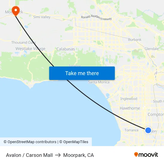 Avalon / Carson Mall to Moorpark, CA map