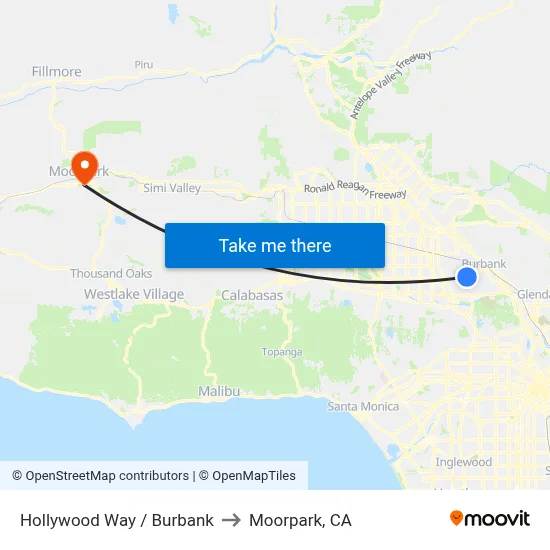 Hollywood Way / Burbank to Moorpark, CA map