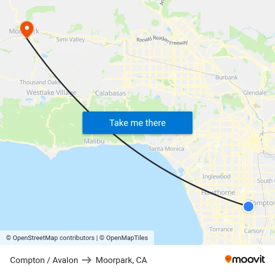 Compton / Avalon to Moorpark, CA map