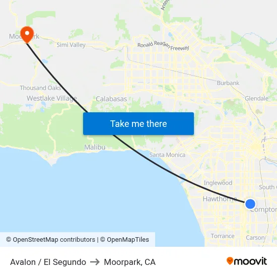 Avalon / El Segundo to Moorpark, CA map