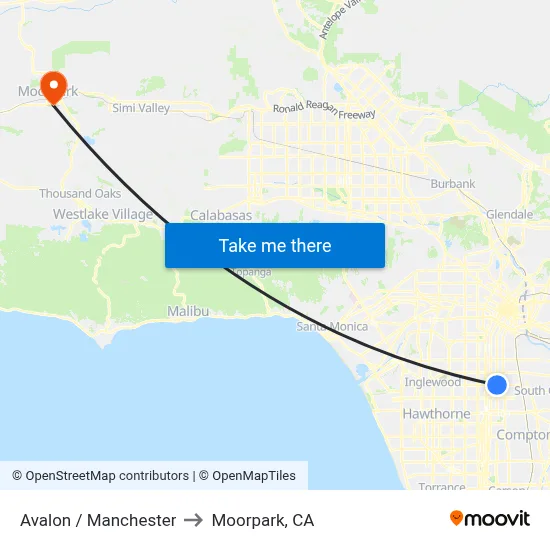 Avalon / Manchester to Moorpark, CA map
