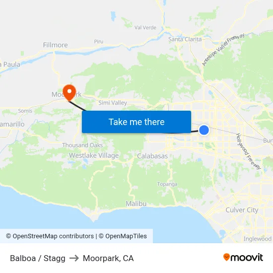 Balboa / Stagg to Moorpark, CA map