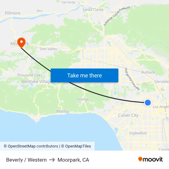 Beverly / Western to Moorpark, CA map