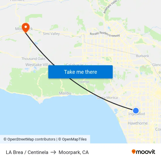 LA Brea / Centinela to Moorpark, CA map