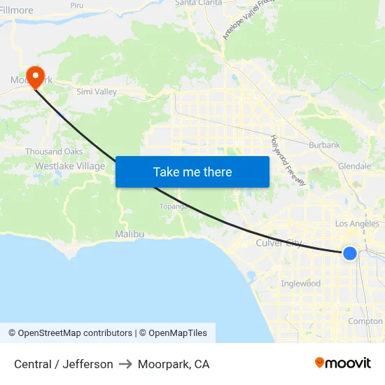 Central / Jefferson to Moorpark, CA map