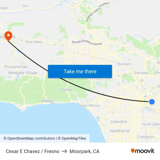 Cesar E Chavez / Fresno to Moorpark, CA map