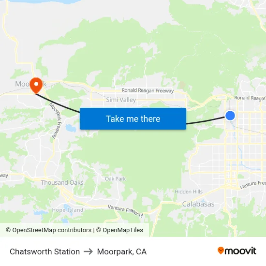 Chatsworth Station to Moorpark, CA map