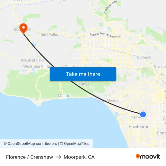 Florence / Crenshaw to Moorpark, CA map