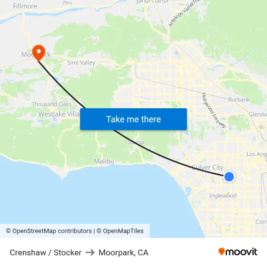 Crenshaw / Stocker to Moorpark, CA map