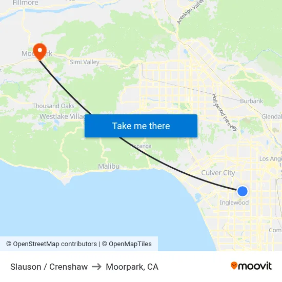 Slauson / Crenshaw to Moorpark, CA map