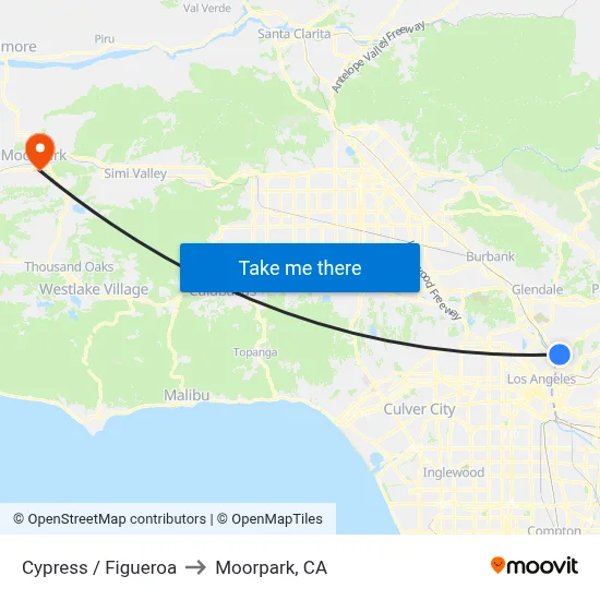 Cypress / Figueroa to Moorpark, CA map