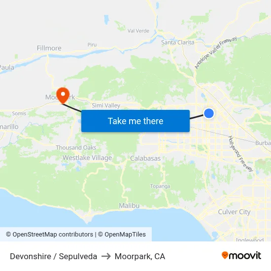 Devonshire / Sepulveda to Moorpark, CA map