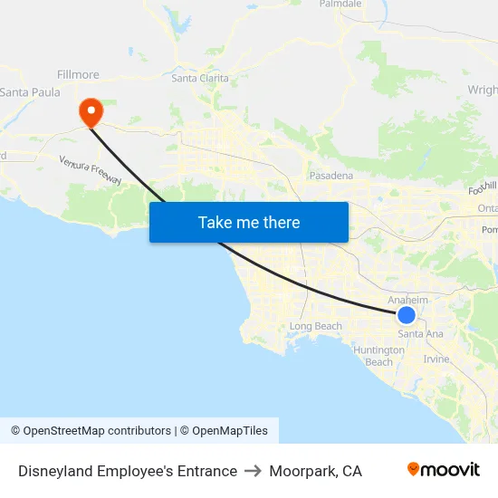 Disneyland Employee's Entrance to Moorpark, CA map