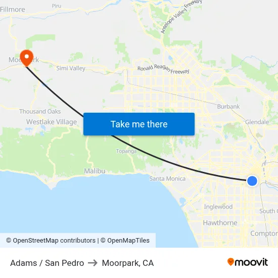 Adams / San Pedro to Moorpark, CA map