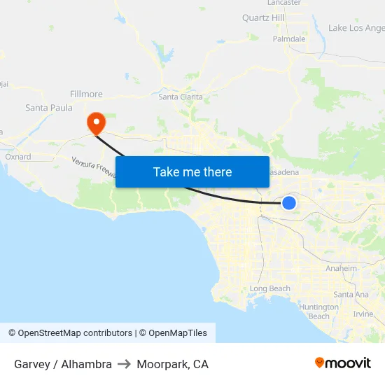 Garvey / Alhambra to Moorpark, CA map