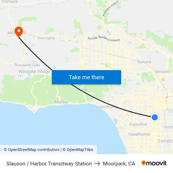 Slauson / Harbor Transitway Station to Moorpark, CA map