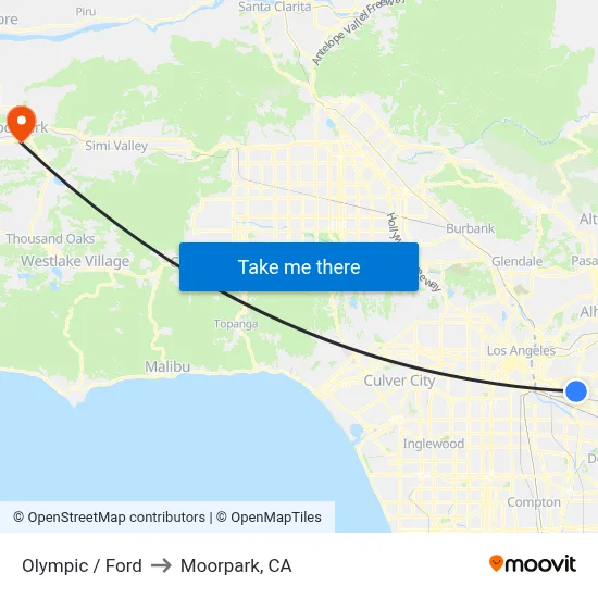 Olympic / Ford to Moorpark, CA map