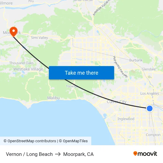 Vernon / Long Beach to Moorpark, CA map