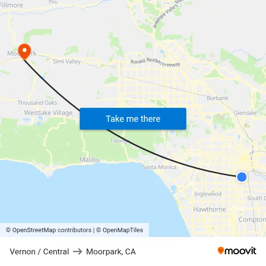 Vernon / Central to Moorpark, CA map