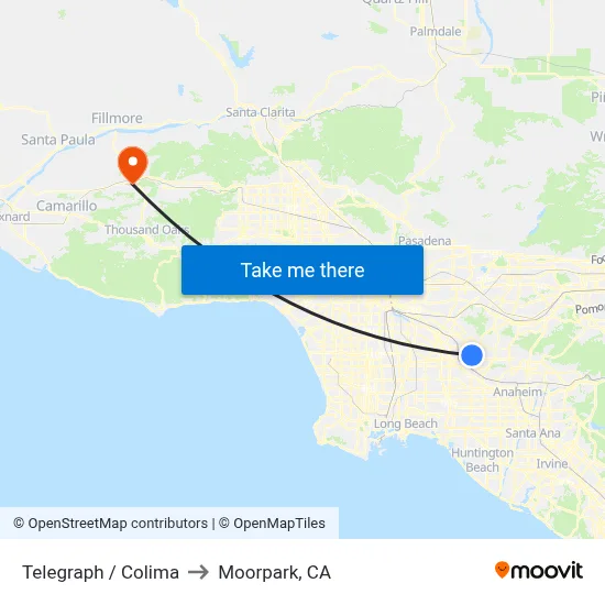 Telegraph / Colima to Moorpark, CA map