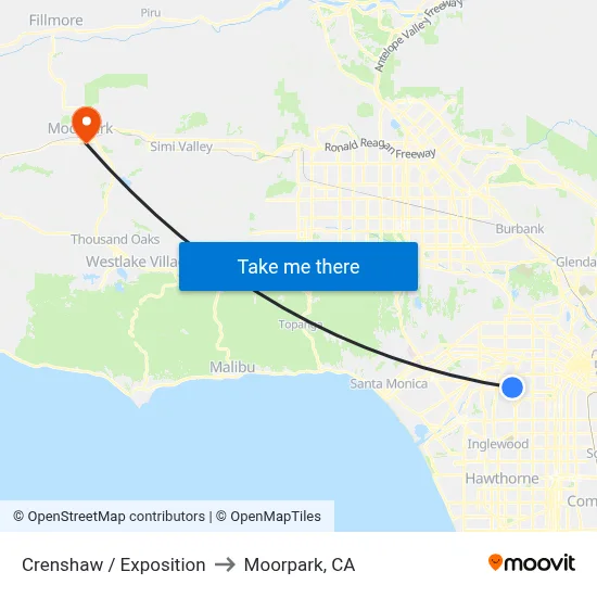 Crenshaw / Exposition to Moorpark, CA map