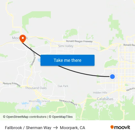 Fallbrook / Sherman Way to Moorpark, CA map