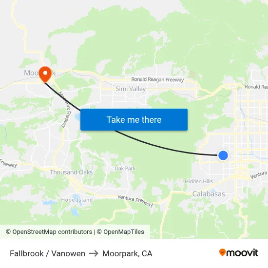 Fallbrook / Vanowen to Moorpark, CA map