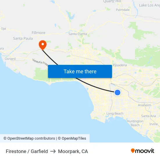 Firestone / Garfield to Moorpark, CA map