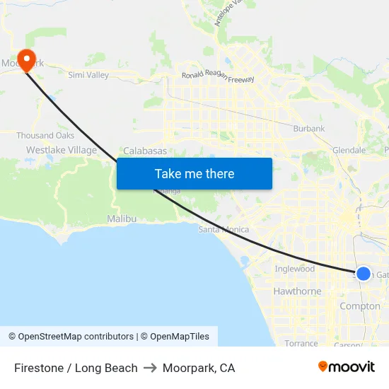 Firestone / Long Beach to Moorpark, CA map